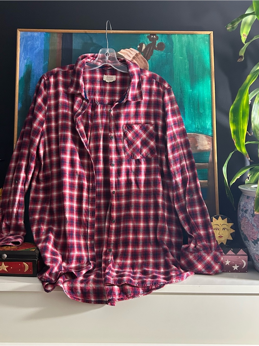 Boston Traders Red Plaid Flannel Button Up Shirt Cotton Blend